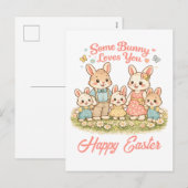 Whimsical Watercolor Bunny Family Happy Easter Feestdagenkaart (Voorkant / Achterkant)