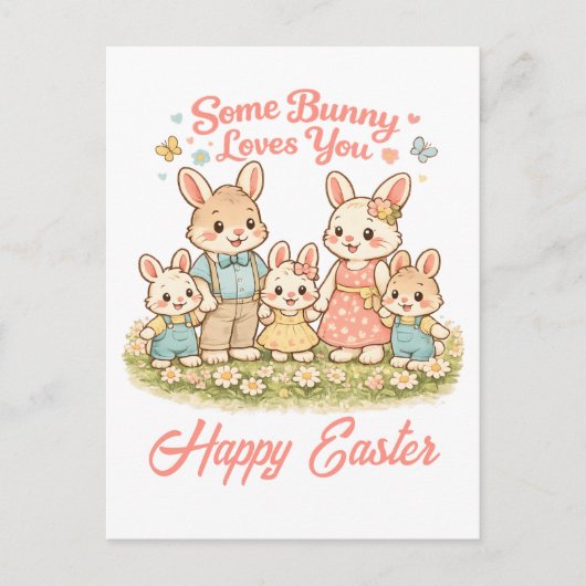 Whimsical Watercolor Bunny Family Happy Easter Feestdagenkaart (Voorkant)