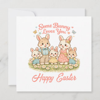 Whimsical Watercolor Bunny Family Happy Easter Feestdagenkaart