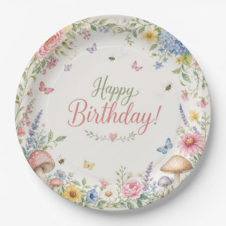 Whimsical Watercolor Butterfly Bee Ladybug Party Papieren Bordje
