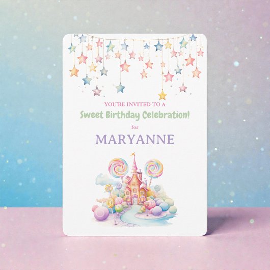 Whimsical Watercolor Candy Birthday Invitation Kaart