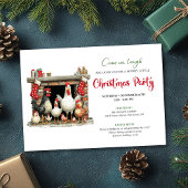 Whimsical Watercolor Chickens Christmas Party  Kaart