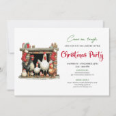 Whimsical Watercolor Chickens Christmas Party  Kaart (Voorkant)