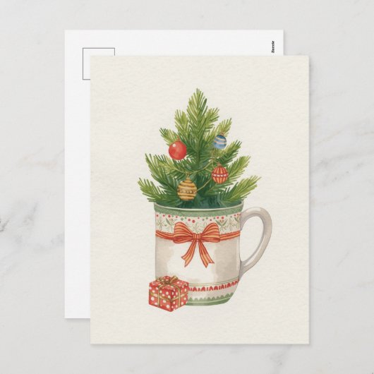 Whimsical Watercolor Christmas Tree Mug Feestdagenkaart (Voorkant / Achterkant)