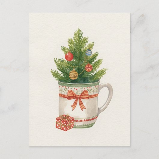 Whimsical Watercolor Christmas Tree Mug Feestdagenkaart (Voorkant)