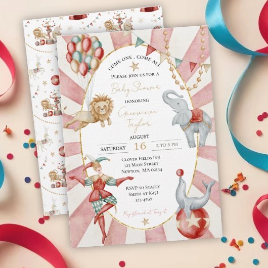 Whimsical Watercolor Circus Carnival Baby Shower Kaart