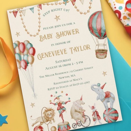 Whimsical Watercolor Circus Carnival Baby Shower Kaart