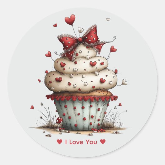Whimsical Watercolor Cupcake Love Sticker ->  Fant (Voorkant)