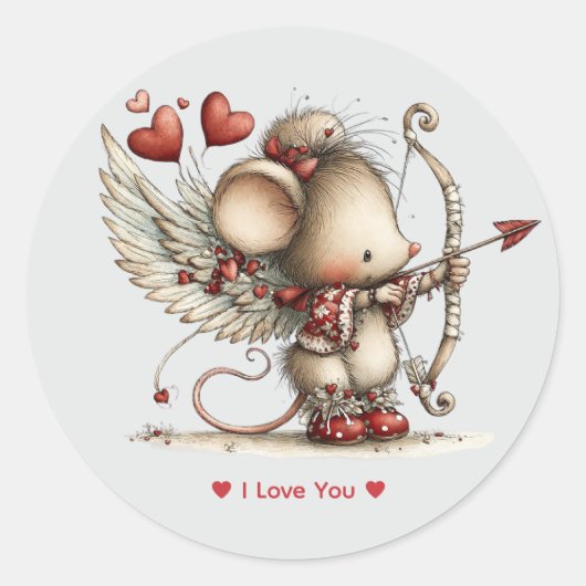Whimsical Watercolor Cupid Mouse Love Sticker (Voorkant)