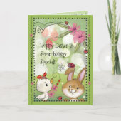 Whimsical Watercolor Easter Bunny & Chick Meadow Feestdagen Kaart (Voorkant)