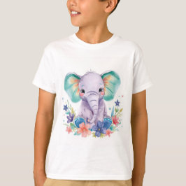 Whimsical Watercolor Elephant Kids Art Print T-shirt