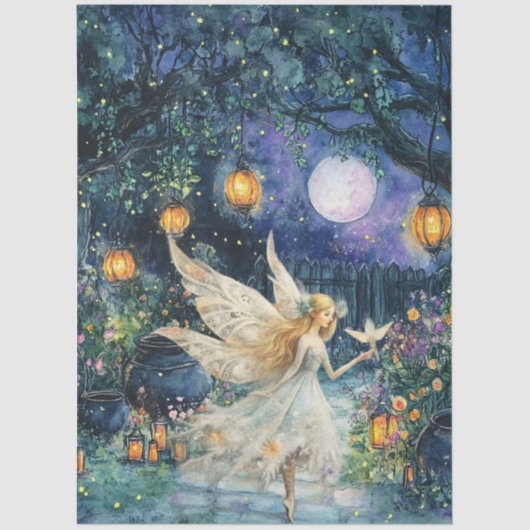 Whimsical Watercolor Fairy Garden Decoupage Paper Tissuepapier (Voorkant)