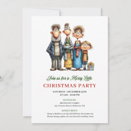 Whimsical Watercolor Family Christmas Party Invite Kaart (Voorkant)