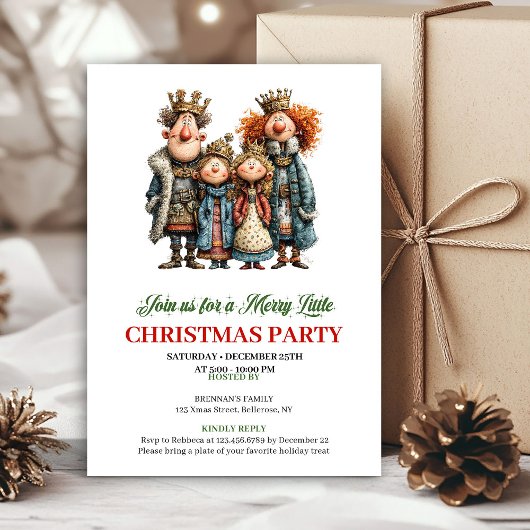 Whimsical Watercolor Family Festive Party Invite Kaart