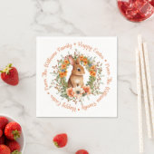 Whimsical Watercolor Floral Easter Bunny Orange Servet (Insitu)