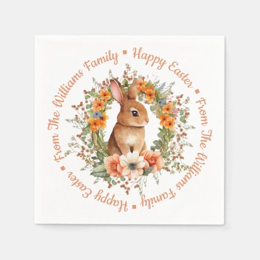 Whimsical Watercolor Floral Easter Bunny Orange Servet (Voorkant)