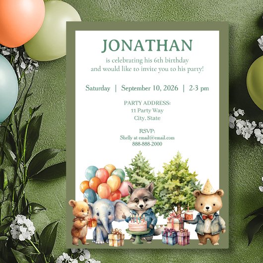 Whimsical Watercolor Forest Birthday Invitation Kaart