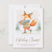 Whimsical Watercolor Fox on Ice Skates Feestdagenkaart (Voorkant)