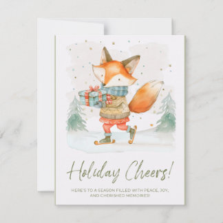 Whimsical Watercolor Fox on Ice Skates Feestdagenkaart