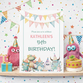 Whimsical Watercolor Funny Monsters Birthday  Kaart
