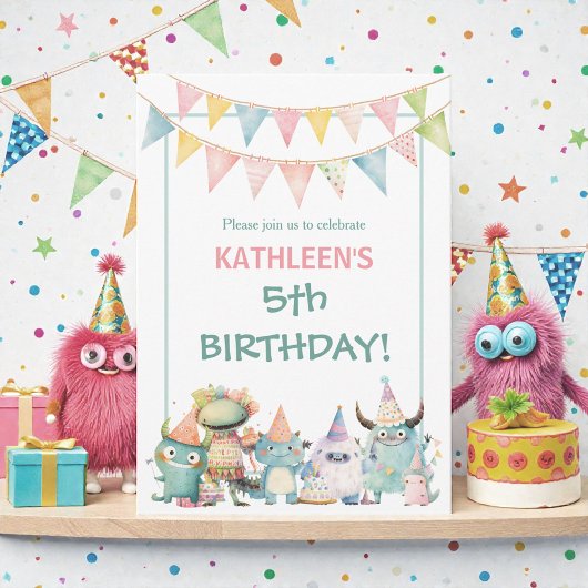 Whimsical Watercolor Funny Monsters Birthday Kaart