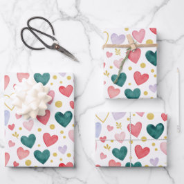 Whimsical Watercolor Harten & Gouden Glans Inpakpapier Vel