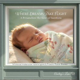 Whimsical Watercolor Hummingbird & Flowers  Fleece Deken