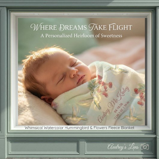 Whimsical Watercolor Hummingbird & Flowers  Fleece Deken