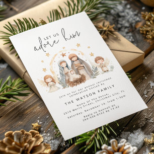 Whimsical Watercolor Kerststal Kerstfeest Kaart