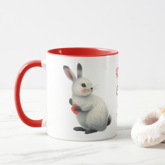 Whimsical Watercolor Konijn Pasen Mok (Met donut)