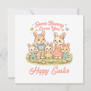 Whimsical Watercolor Konijnenfamilie Gelukkig Pase Feestdagenkaart