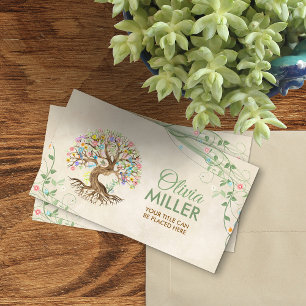 Whimsical Watercolor Levensboom Visitekaartje