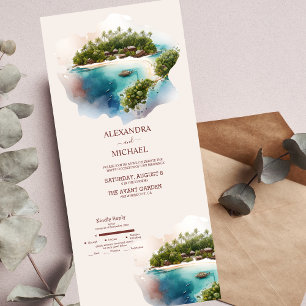 Whimsical Watercolor Malediven Bestemming Huwelijk All In One Uitnodiging