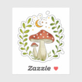 Whimsical Watercolor Mushroom and Moon Sticker (Vel)