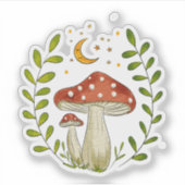Whimsical Watercolor Mushroom and Moon Sticker (Voorkant)