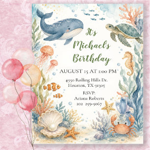 Whimsical Watercolor Onder Zee Verjaardag Kaart