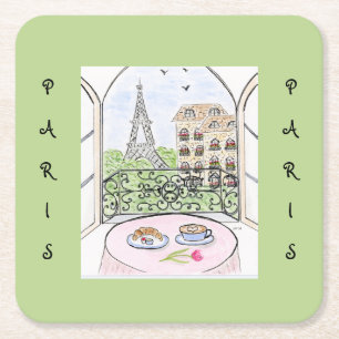 Whimsical Watercolor Parijs Eiffeltoren Kartonnen Onderzetters