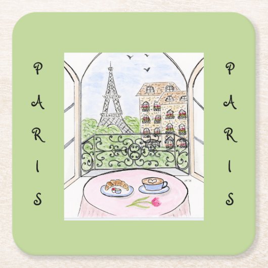 Whimsical Watercolor Parijs Eiffeltoren Kartonnen Onderzetters (Voorkant)