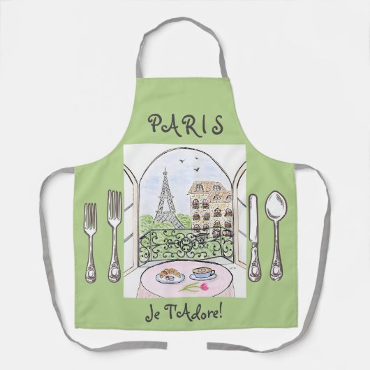 Whimsical Watercolor Paris Eiffel Tower Cutlery Schort (Voorkant)