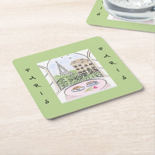 Whimsical Watercolor Paris Eiffel Tower Kartonnen Onderzetters (Schuin)