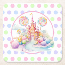 Whimsical Watercolor Pastel Candyland Verjaardag Kartonnen Onderzetters