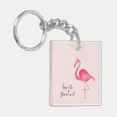 Whimsical Watercolor Pink Flamingo Keychain (Voorkant Links)