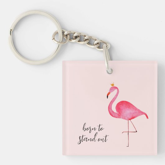 Whimsical Watercolor Pink Flamingo Keychain (Voorkant)