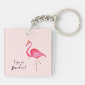 Whimsical Watercolor Pink Flamingo Keychain (Achterkant)
