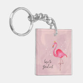 Whimsical Watercolor Pink Flamingo Keychain (Voorkant Links)