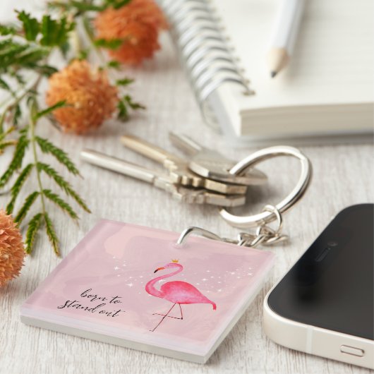 Whimsical Watercolor Pink Flamingo Keychain (Voorkant Rechts)