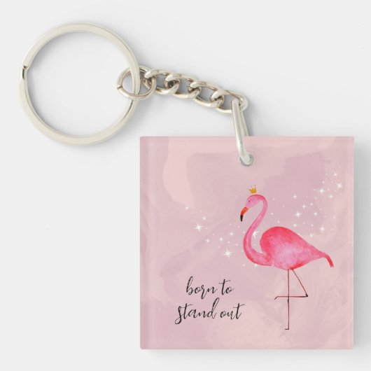 Whimsical Watercolor Pink Flamingo Keychain (Voorkant)