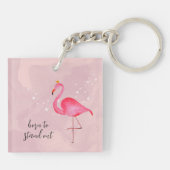Whimsical Watercolor Pink Flamingo Keychain (Achterkant)
