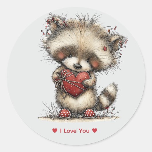 Whimsical Watercolor Raccoon Love Sticker (Voorkant)