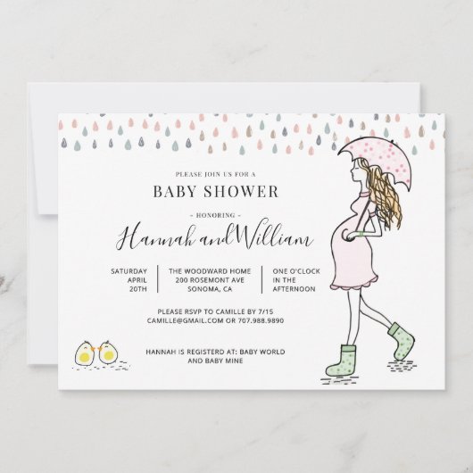 Whimsical Watercolor Rainy Day Baby Shower Kaart (Voorkant)